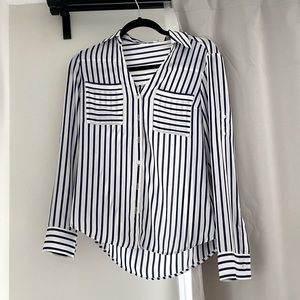 EXPRESS Slim Fit Blue and White Stripe Blouse - XS